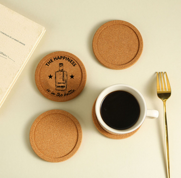 “The Happiness Is in the Bottle” Cork Coaster Set (4-Pack)