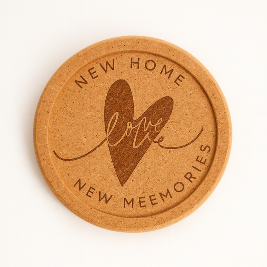 “New Home, New Memories, Same Love” Cork Coaster Set (4-Pack)