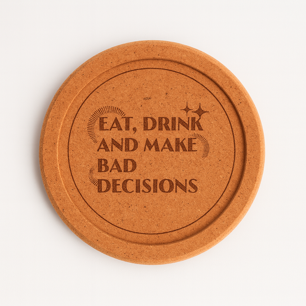 Eat, Drink & Make Bad Decisions – Cork Coaster Set (4-Pack)
