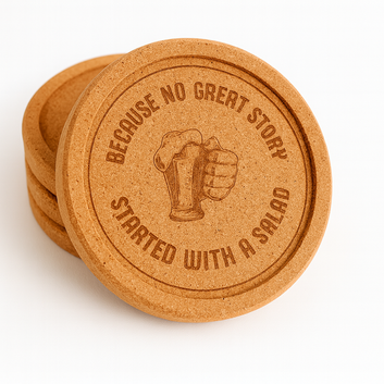 “Alcohol! Because No Great Story Started with Eating Salad” Cork Coaster Set (4-Pack)