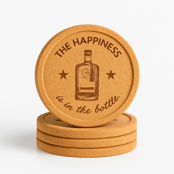 “The Happiness Is in the Bottle” Cork Coaster Set (4-Pack)