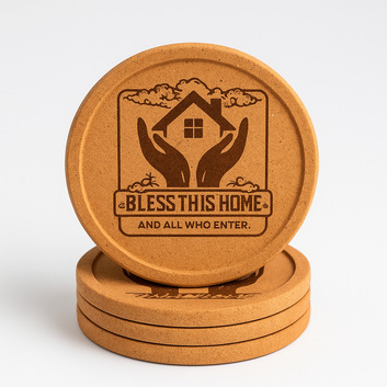 “Bless This Home and All Who Enter” Cork Coaster Set (4-Pack)