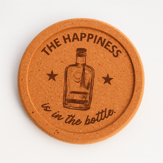 “The Happiness Is in the Bottle” Cork Coaster Set (4-Pack)