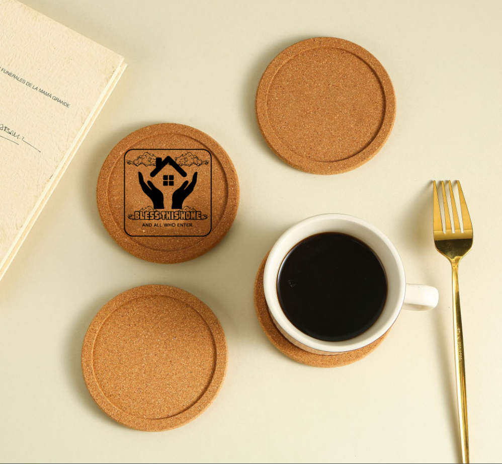 “Bless This Home and All Who Enter” Cork Coaster Set (4-Pack)